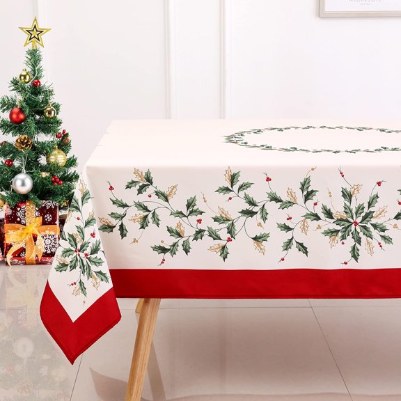 Christmas Leaves Print Tablecloth Waterproof and Stain Resistant Table Cloth Decorative Tablecloths is Suitable for Holiday/Dining/Party Use(60x120 Inch)