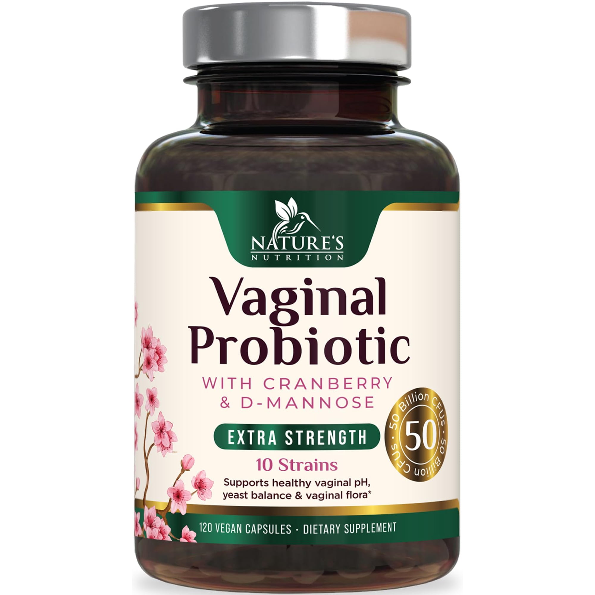 Vaginal Probiotics for Women - 50 Billion CFU per Capsule - Targeted Lactobacillus Blend with Prebiotics, Cranberry, D-Mannose - For pH Balance, Feminine Flora, Odor, & Urinary Support - 120 Capsules