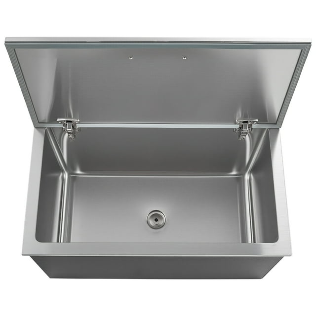 KFFKFF Drop in Ice Chest, 28"L x 16"W x 17"H Stainless Steel Drop in Cooler, 87.6 Quart Commercial Ice Bin with Flip Lid for Outdoor Kitchen Patio Bar, Drain-pipe Set Included, for Cold Wine Beer