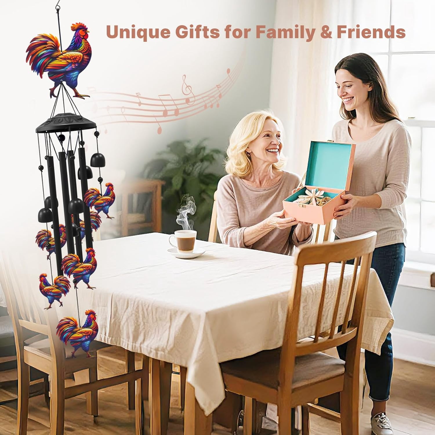 Chicken Wind Chimes for Outside 35.2", Metal Outdoor Windchimes, Garden Decor Gifts for Chicken Lovers