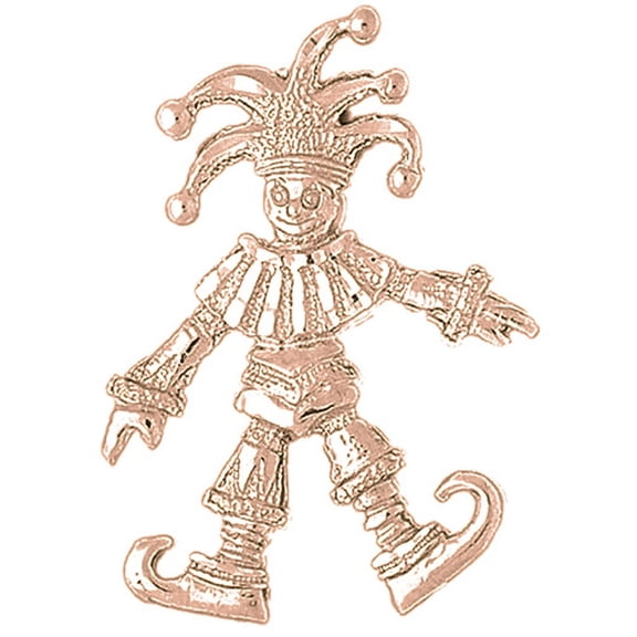 14K Rose Gold Clown, Jester Pendant - 45 mm