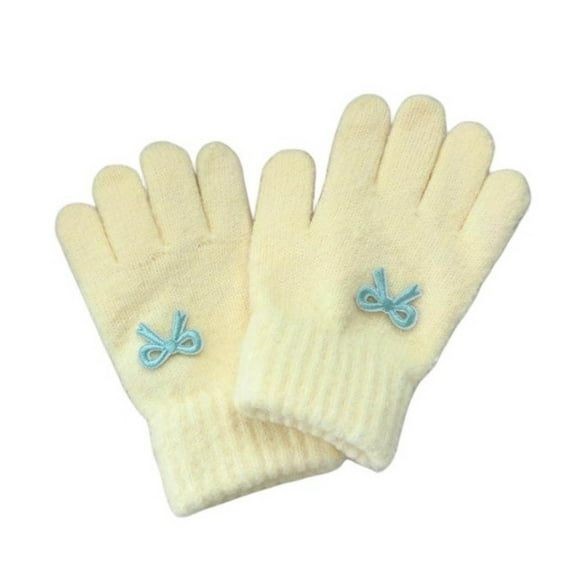 Ugoldhm Girls' Knit Gloves with Bow Embroidered, Cute & Warm Winter Gloves (Ages 3-8 Years)