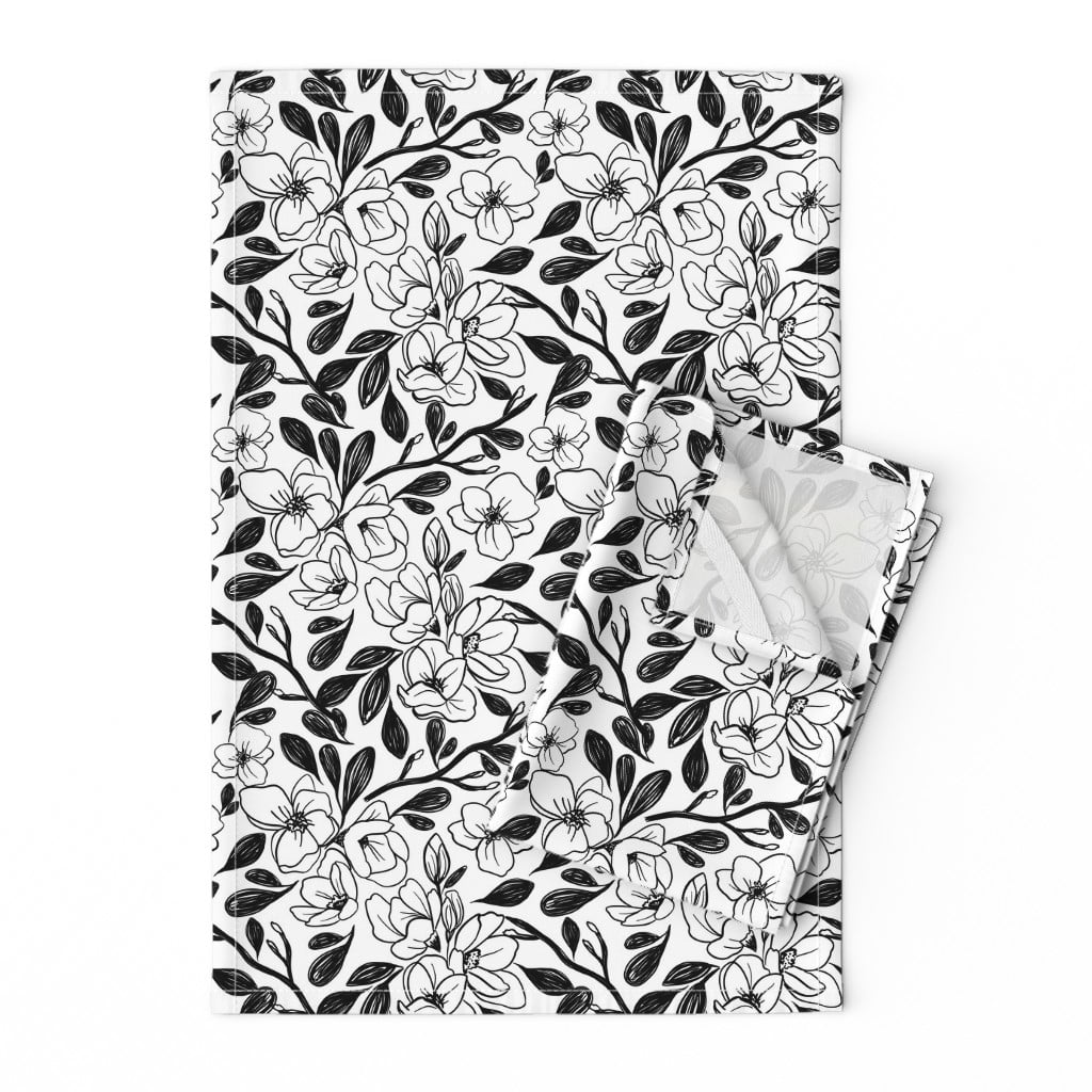 Black And White Indy Bloom Design Linen Cotton Tea Towels by Roostery Set  of 2 - Walmart.com