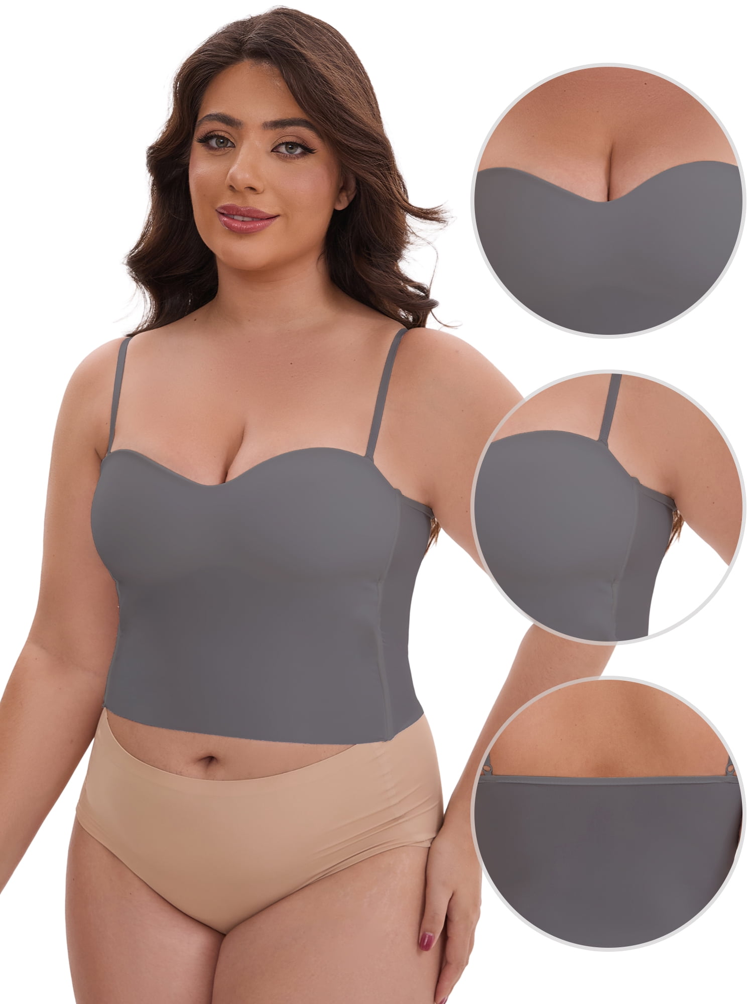 DARING DIVA Women's Plus Spaghetti Straps Wireless Padded Camisole XL Gray