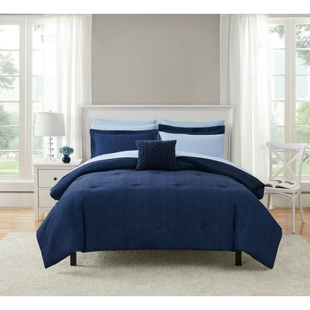 Mainstays Navy 10 Piece Bed in a Bag Comforter Set with Sheets Full