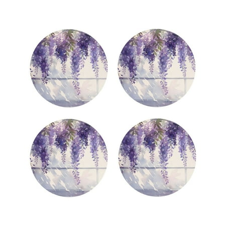 

Tideii Lavender Blooms Window for Leather Coasters 4 Pieces Anti-fouling and Anti-scalding Decorative Coasters Suitable for Restaurants Kitchens Coffee Shops-Round Shape