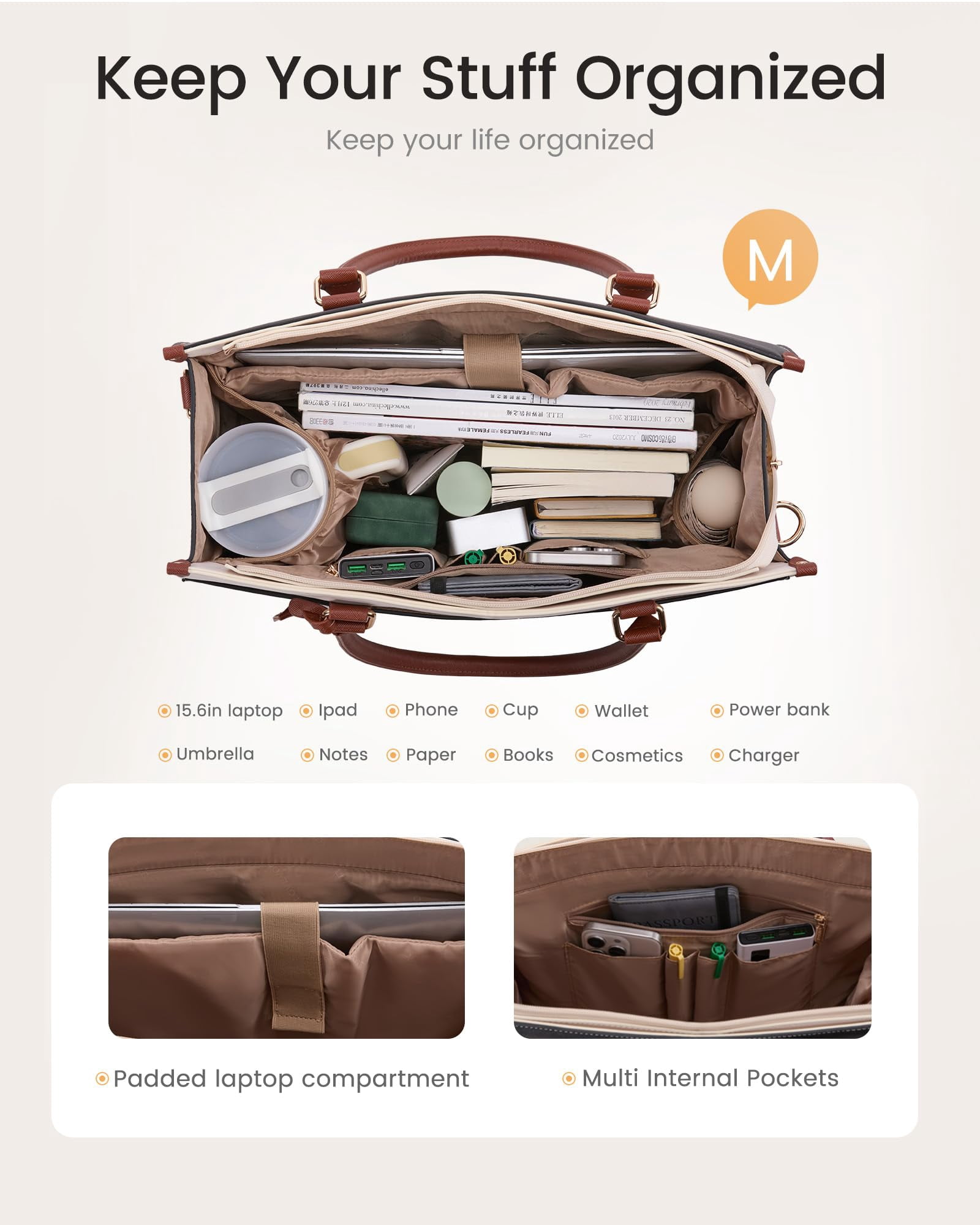 LOVEVOOK Laptop Bag for Women, 2-in-1 Tote Purse with Clutch & Cup Holder, Waterproof Briefcase for Work Travel