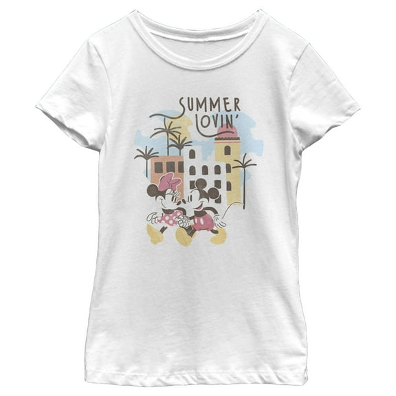 Girl's Mickey & Friends Mickey and Minnie Summer Lovin  Graphic Tee White X Small