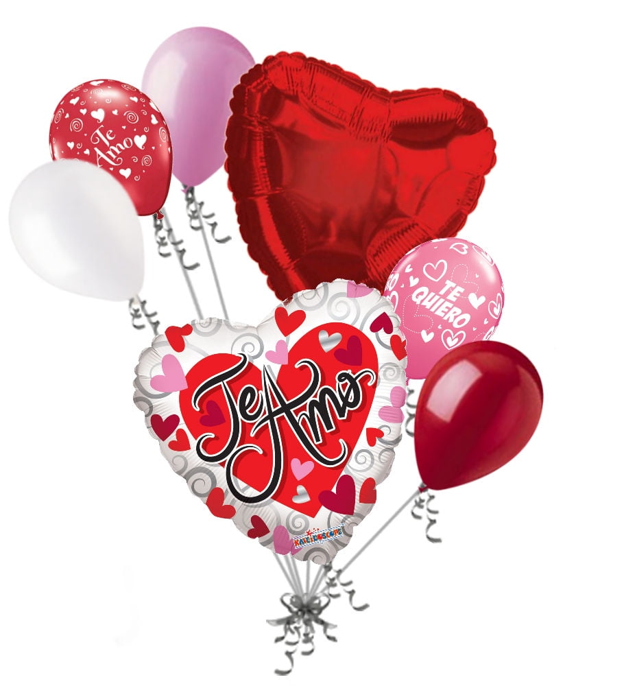 3 pc Flowers Te Amo I Love You Heart Happy Valentines Day Balloon Bouquet Kiss 