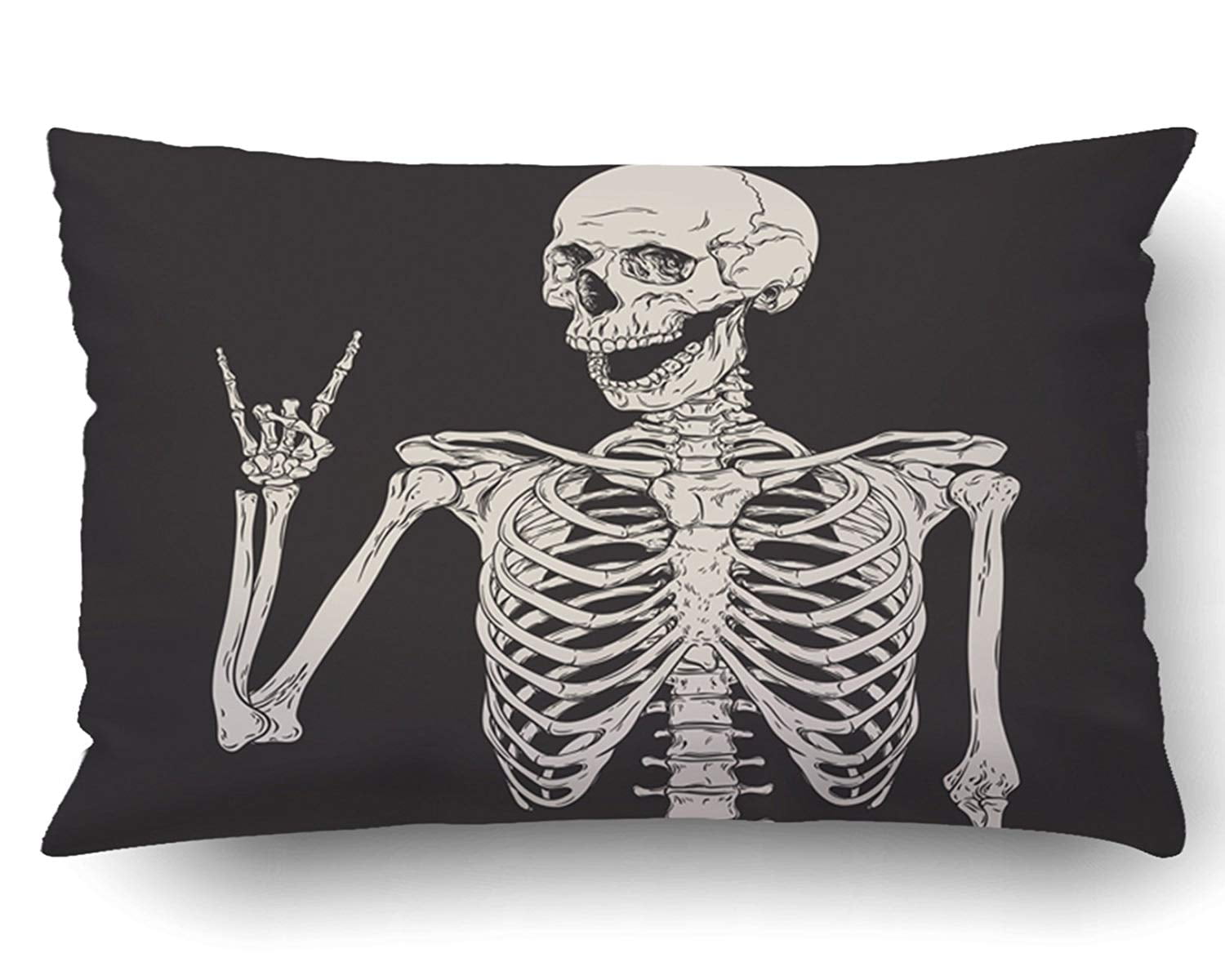 BPBOP Human Skeleton Posing Isolated Over Black Pillowcase Pillow Cushion Cover 20x30 inch