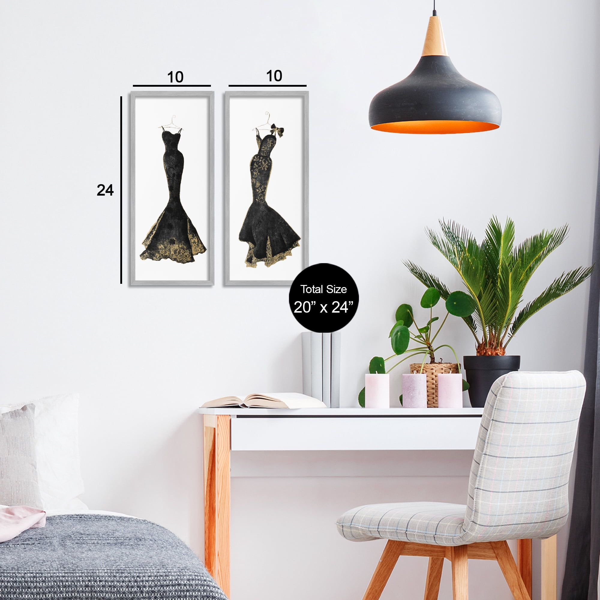 Stupell Industries Gilded Black Evening Gowns 2 Piece Gray Framed Giclee Art Set, design by Janet Tava