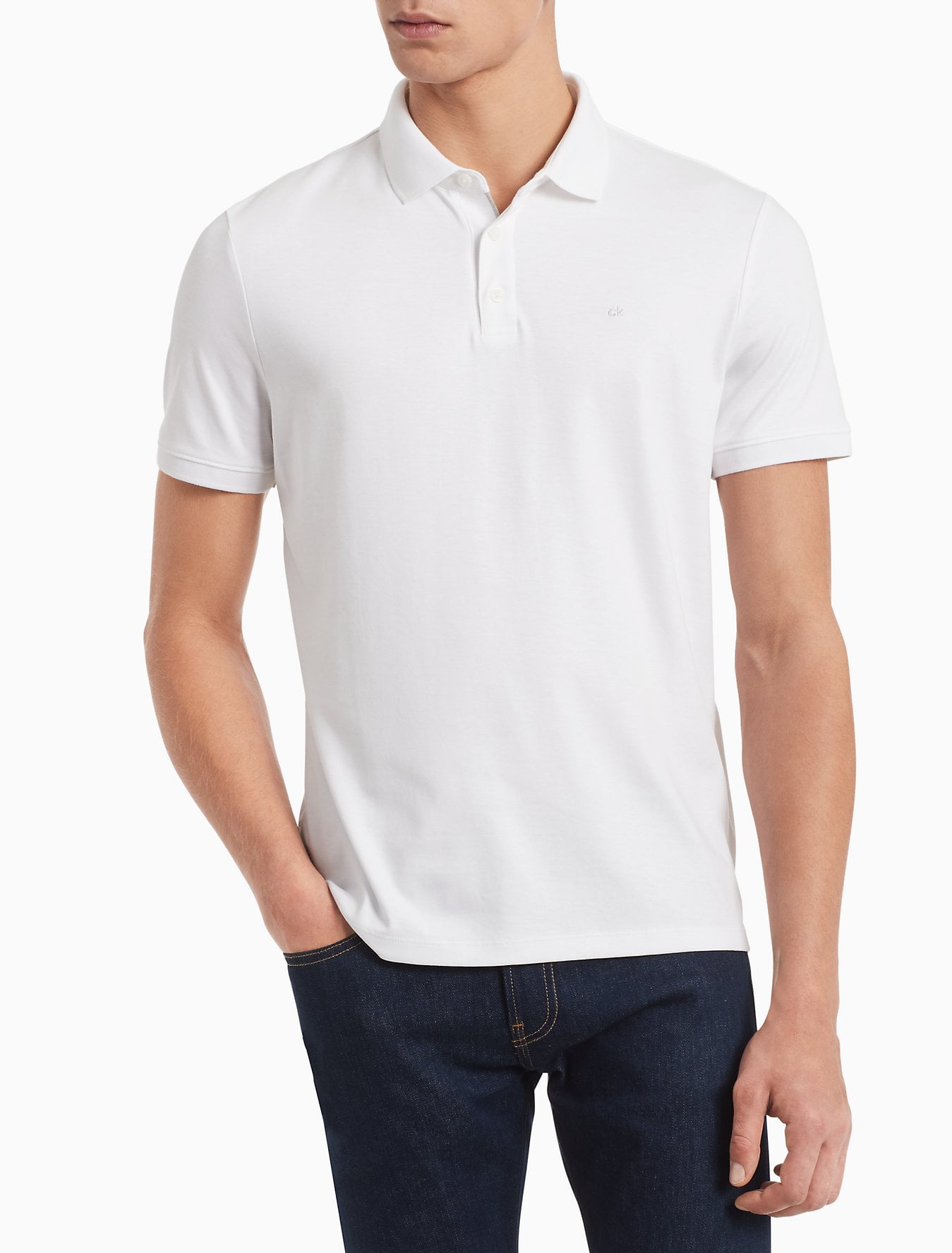Calvin Klein Men's Liquid Cotton Classic Fit Polo Shirt, Standard White,  Medium 