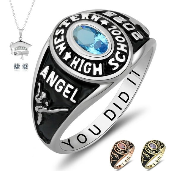 Ccjcinata Customized Sterling Silver High School and College Class Ring for men pride ring graduation rings for women Classic Collection Fully Personalized (Sterling Silver - Platinium)
