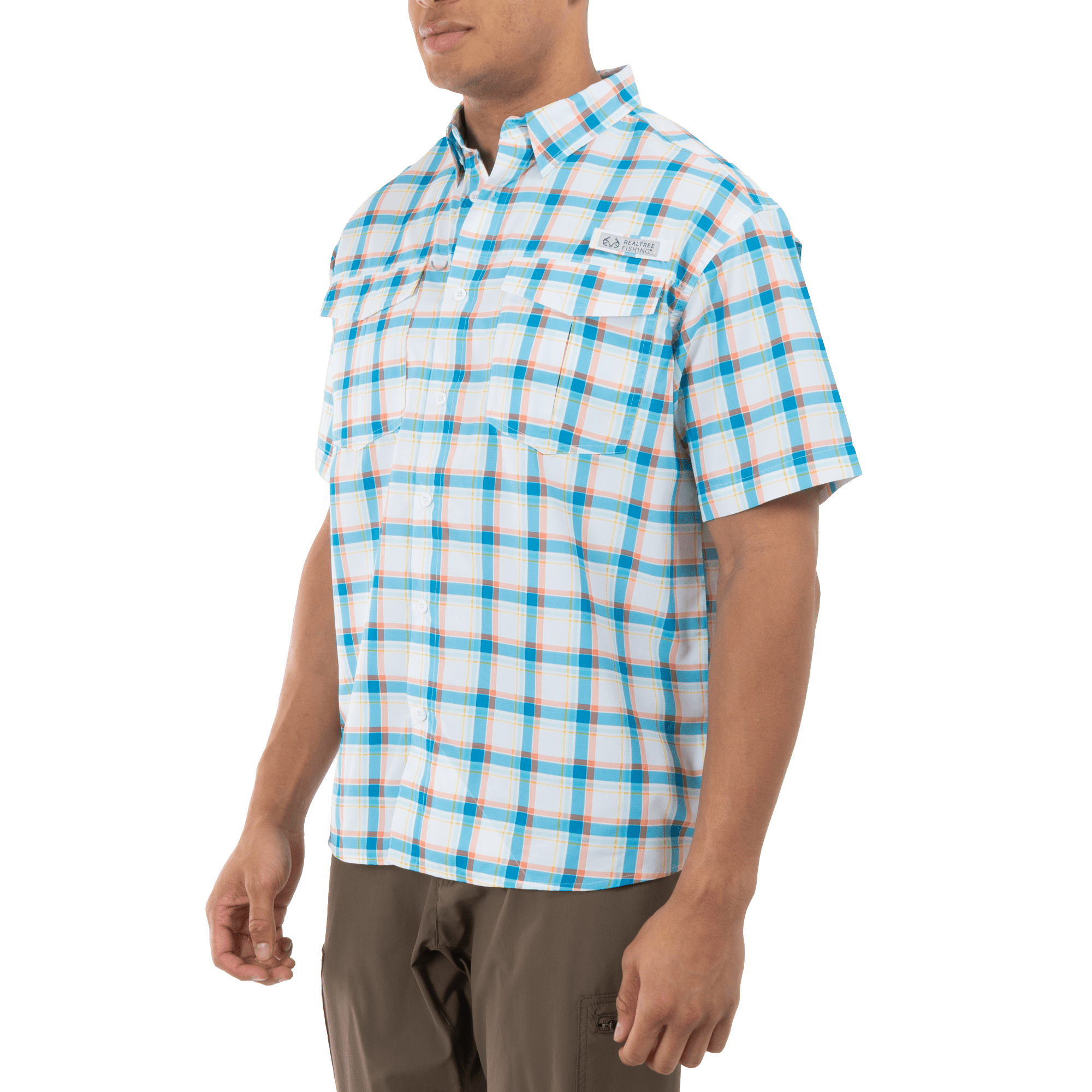 Realtree Men's Hawaiian Ocean Plaid 3XL Short Sleeve Guide Shirt