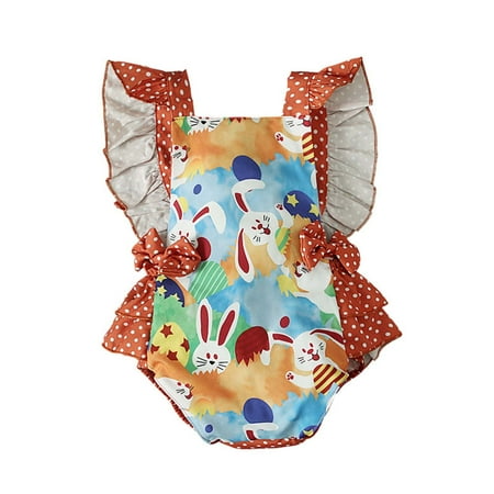 

Penkiiy Easter Baby Girls Cute Cartoon Print Flying Sleeve Backless Rompers Cotton One-piece Romper 6 Months Red on Sale