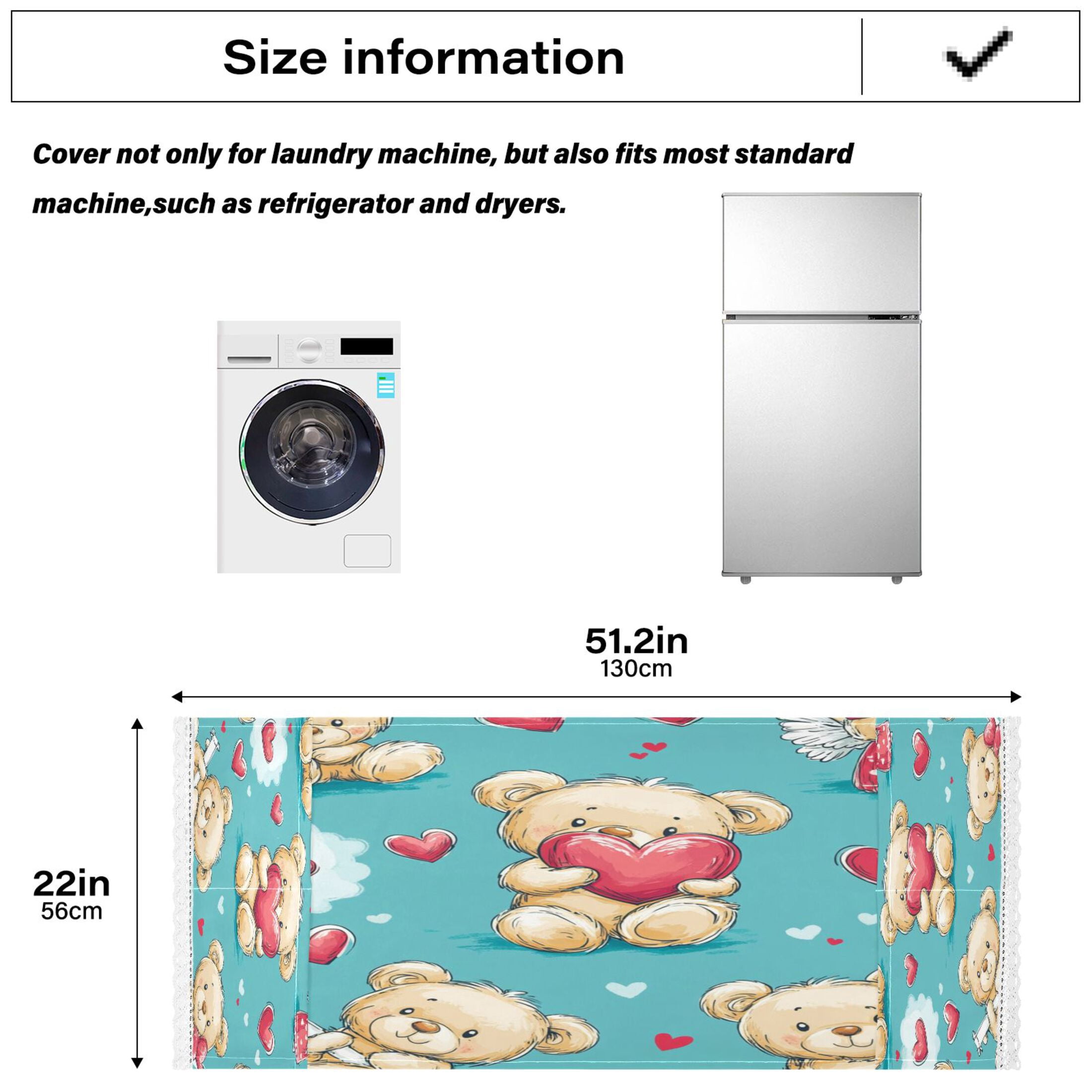 WOBOGO Adorable Teddy Bears Heart Pattern Washing Machine Cloth Dryer Refrigerator Top Cover Protective Non-Slip Mat For Kitchen Laundry