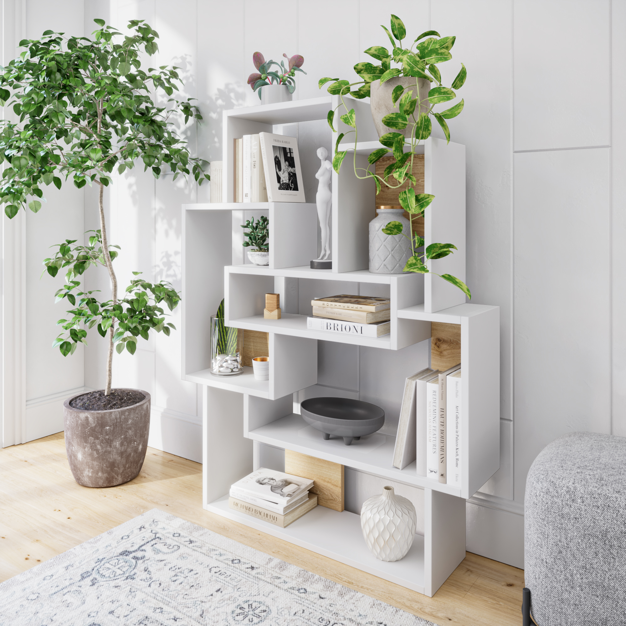 Ada Home Decor Furniture Multiple Tier Open Shelf White Oak Bernard Modern Bookcase