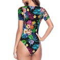 thumbnail image 4 of The Xecao Colorful Flowers Women's Crew Neck Body Suit, a short-sleeved bodysuit and basic swimsuit, both comfort and style for dating and daily life, 4 of 9