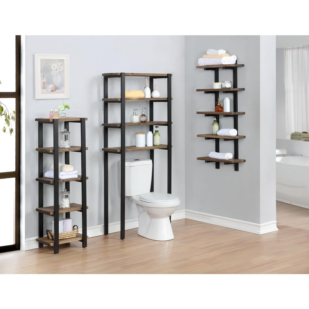 Pomona 48"H Metal and Solid Wood Bath Floor Storage Shelf