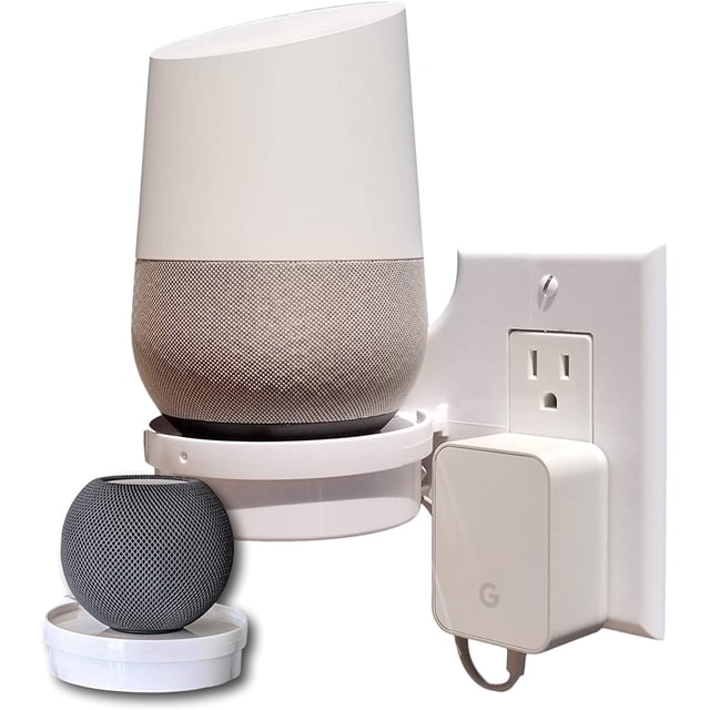 Estante de enchufe inteligente Mount Genie: almacenamiento oculto de cables y cables cortos personalizados, compatible con Google Home, Nest, cámaras de seguridad, altavoces inteligentes y más