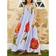 thumbnail image 4 of Musuos Women Flowy Loose Long Dress Floral Plaid Print Lacing Strap Cut-out Square Neck Summer Casual Dresses, 4 of 7