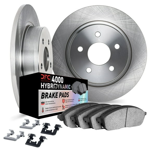 Dynamic Friction Company Rear Brake Rotors Kit | 4000 HybriDynamic Brake Pads includes Hardware 6812-31058