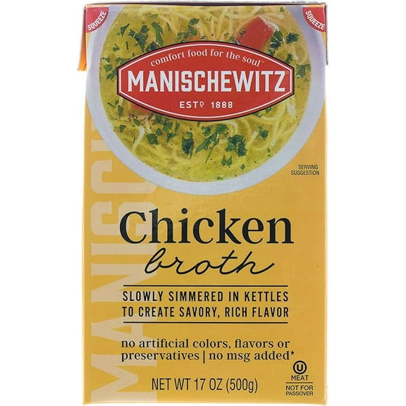 (1 pack) Manischewitz Chicken Aseptic Broth, Kosher, No Msg Added, 17 Ounces