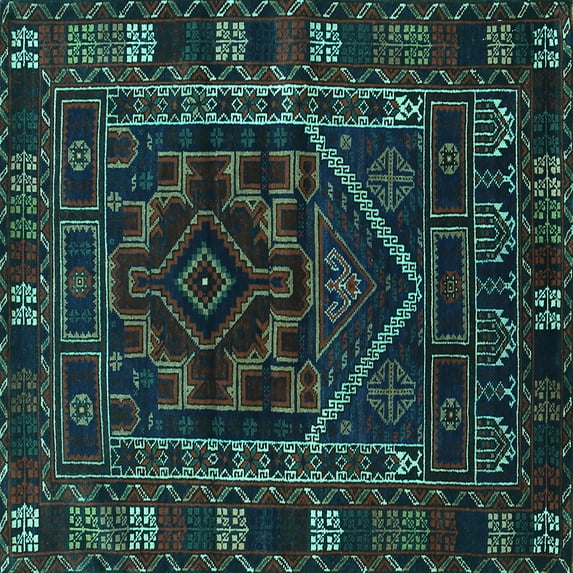 Ahgly Company Machine Washable Indoor Square Persian Turquoise Blue Traditional Area Rugs, 4' Square