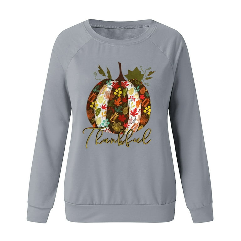 Sweaters For Women Women's Thanksgiving Print Long-sleeved Sweatshirt  Casual Blouse Pullover 