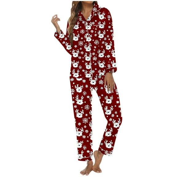 Women's Pajama Sets – Soft Cotton Lounge Sets, Comfortable Sleepwear for Every Night Women's Christmas Printed Button Pocket Long Sleeved Pants Home Sleepwear Set