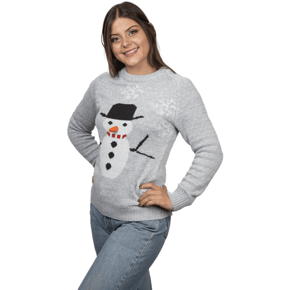 Suéter navideño ugly muñeco de nieve gris para mujer Rev Sueter cerrado cuello redondo tejido