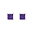 thumbnail image 3 of 1 Ct Princess Cut Studs Purple Natural Amethyst 18K Rose Solid Solid Gold Everyday Dainty Earrings Screw Back, 3 of 7