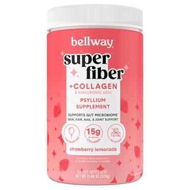 Bellway Super Fiber   Collagen, Sugar-Free Psyllium Husk Fiber Supplement, Strawberry Lemonade, 11.5 Oz