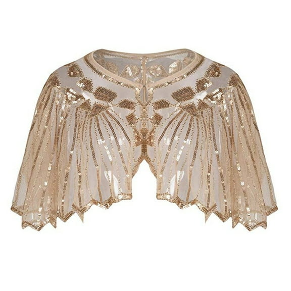 Aoochasliy Winter Scarfs Christmas Clothes Women's 1920s Shawl Beaded Sequin Deco Evening Cape Bolero Flapper Cover up