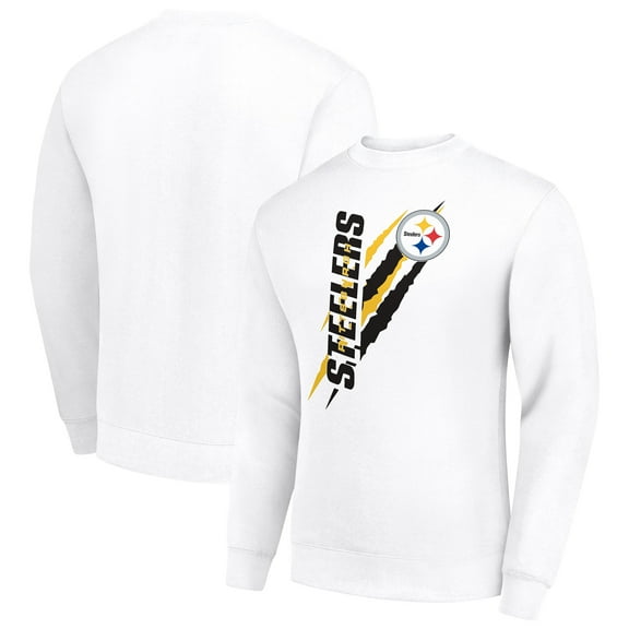Men's Starter White Pittsburgh Steelers Color Scratch Team Graphic Fleece Pullover Sweatshirt