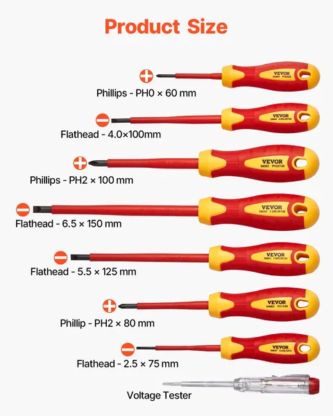 12-Piece Insulated Screwdriver Set for Electricians,1000V Rated with Magnetic Phillips and Slotted Tips,Includes Insulated and Diagonal Pliers