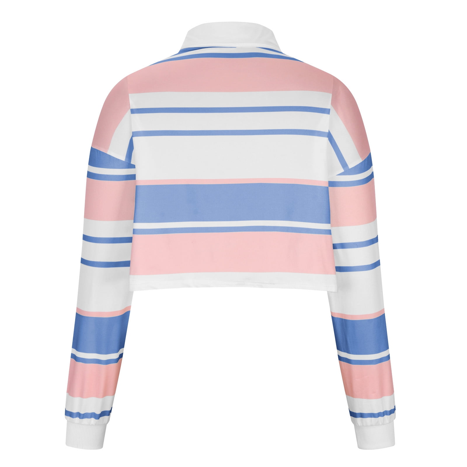 Tシャツ・カットソー HUECLOSET COSY COLLAR STRIPE KNIT 4BTR934 Hfyihgf Women's Striped Crop Tops Collar Half Button Long