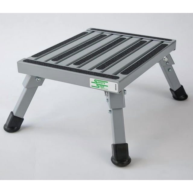 Safety Step Step Stool S-07C-S One Step With Non-Slip Strips And Rubber Leg Tips; Foldable; 1000 Pound Capacity; Silver; Aluminum; Small