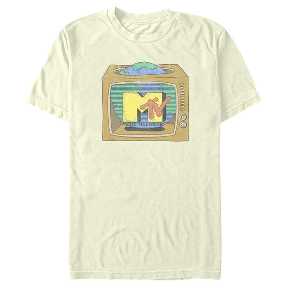 Men's MTV Retro Worldwide Logo  Graphic Tee Beige Medium