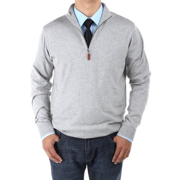 Mens Light Gray Sweater Luciano Natazzi Mock Neck Quarter
