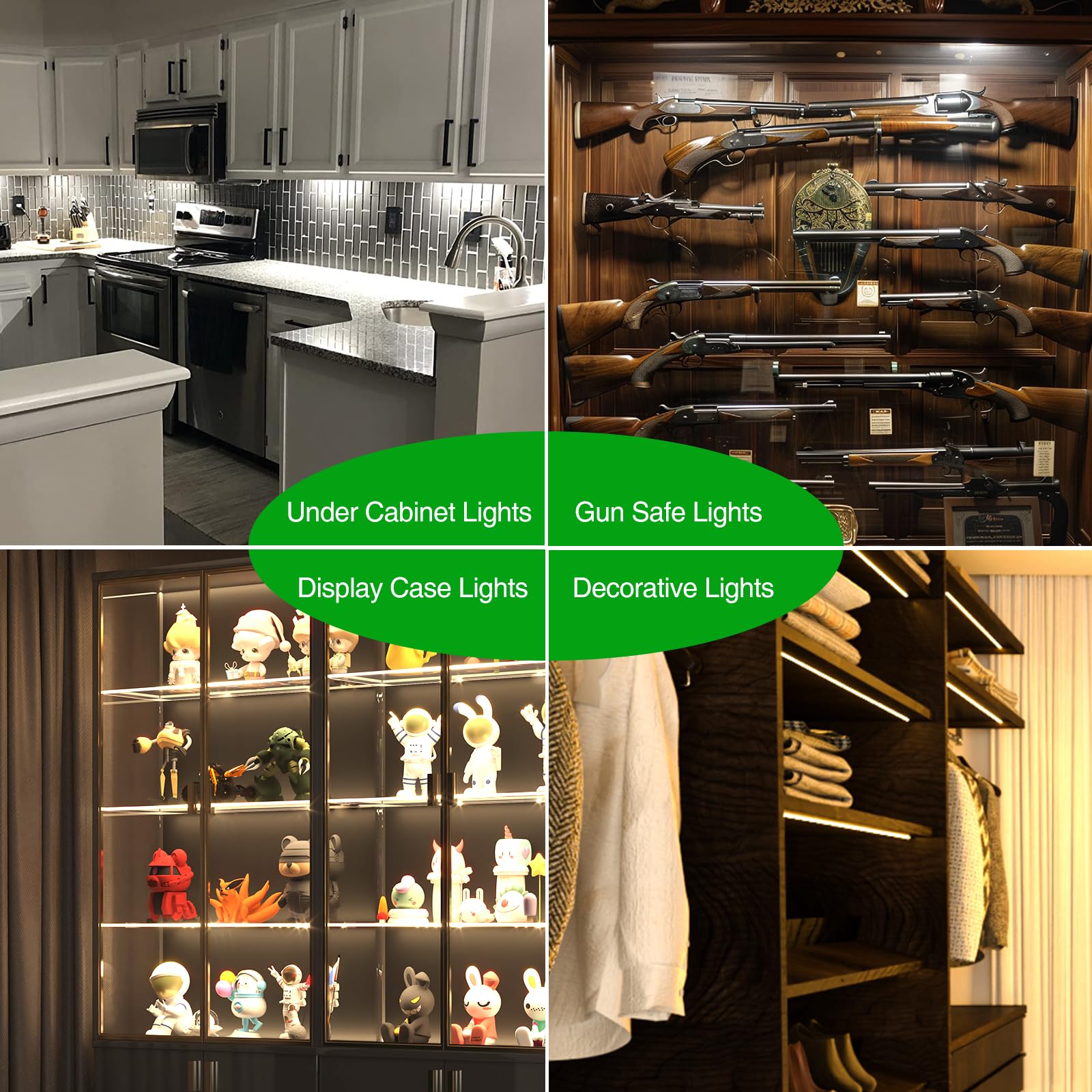 Under Cabinet Lighting Kit - 4 Bars, 12W, CCT 2700-6000K, Slider Dimmer, Timer, Plug-in for Kitchen, Gun Safe, Curio Cabinet, Bookshelf