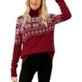 thumbnail image 3 of MAWCLOS Ladies Snowflake Print Xmas Pullover Casual Holiday Knitted Sweaters Long Sleeve Stretch Work Jumper Tops Christmas Sweater Red S, 3 of 4