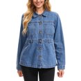 thumbnail image 4 of INSPIRE CHIC Women's Denim Jackets Distressed Button Down Long Sleeve Jean Jacket Trendy with Pockets 2XL Light Blue, 4 of 6