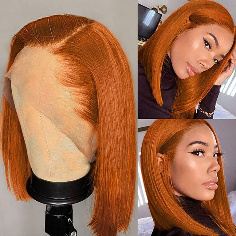Orange Bob wig Ginger Lace Front Wigs Human Hair Pre Plucked with