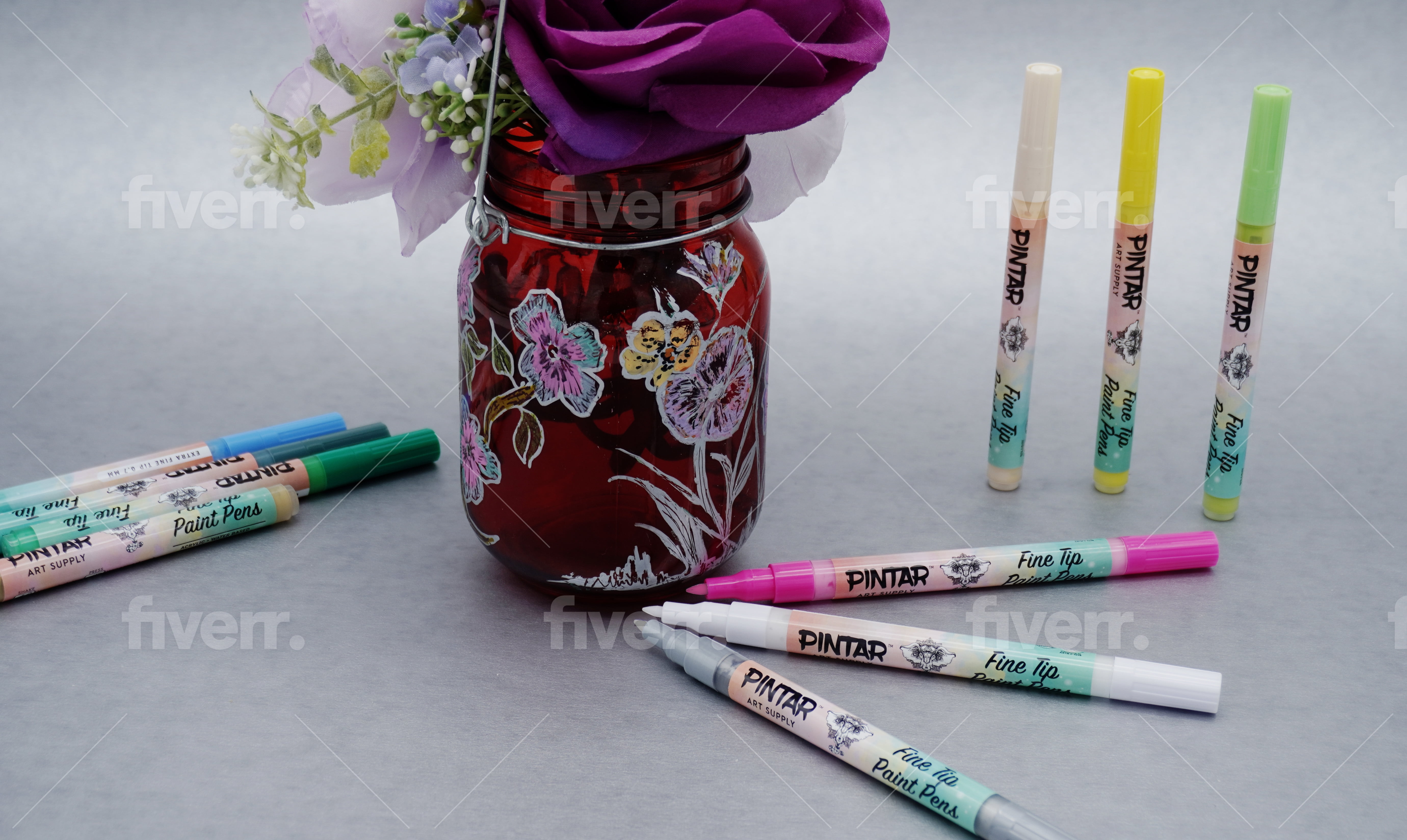 Pintar Art Premium Acrylic Paint Pens - (24-Pack) Fine Tip Pens For Rock Painting, Ceramic Glass, Wood, Paper, Fabric & Porcelain, Water Resistant Paint Set, Surface Pen, Craft Supplies, DIY Project