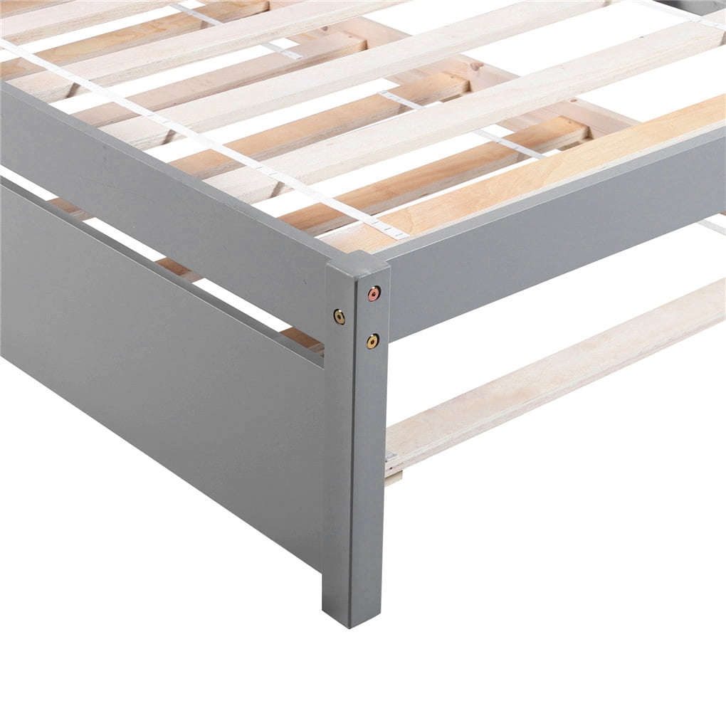 Irene Inevent Bed Frame Wooden Slatted Mattress Support Platform Bed Twin Size Trundle Bedstead with Headboard