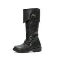 thumbnail image 6 of Wide Calf Knee High Boots Women Zipper Fold Over Leather Tall Riding Booties Round Toe Buckle Strappy Fall Winter Long Boots, 6 of 7