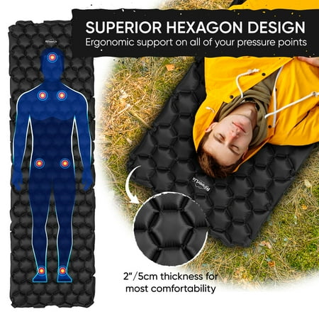 PowerLix Ultralight & Compact Inflatable Camping Sleeping Pad, Thermal Insulation, LightWeight, All Weather Durability, Blue, 74.8" x 22.8"