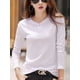 thumbnail image 4 of Camisetas de manga larga para mujer, Camisa de algodón con botones verdes y cuello en V, Color sólido, café coreano, Tops sueltos suaves 2024, 4 of 5