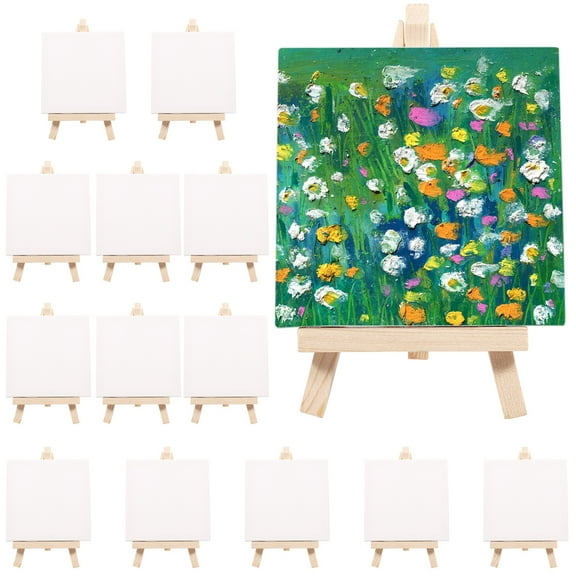 Threns 14Pcs Mini Canvas Easel Set Wooden Tabletop Easel Lightweight Display Holder Easels Art Supplies for Kids Painting Arts,3.14 x 5.9 inch